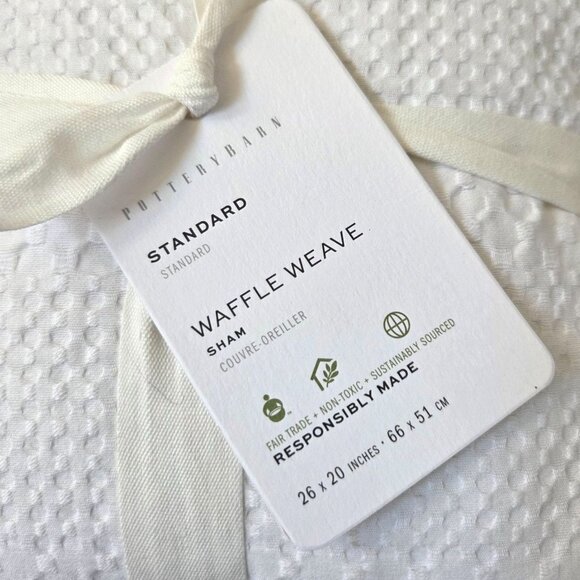 Pottery Barn Standard Pillow Sham White Waffle Weave Cotton 26"X20" NEW - Picture 2 of 4
